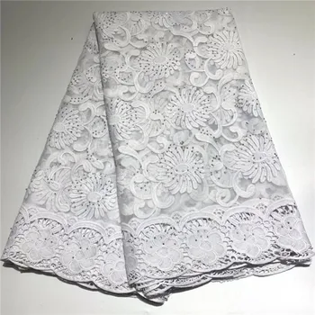

New African Lace Fabric,2017 Embroidered Nigerian Laces Fabric,White High Quality French Tulle Lace Fabric For Wedding Lace 615
