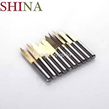 

10pcs/lot Shank 3.175mm Titanium Milling Cutters Coated Carbide PCB Engraving Bits CNC Router Tool 45 Degree 0.2mm Tip End Mill