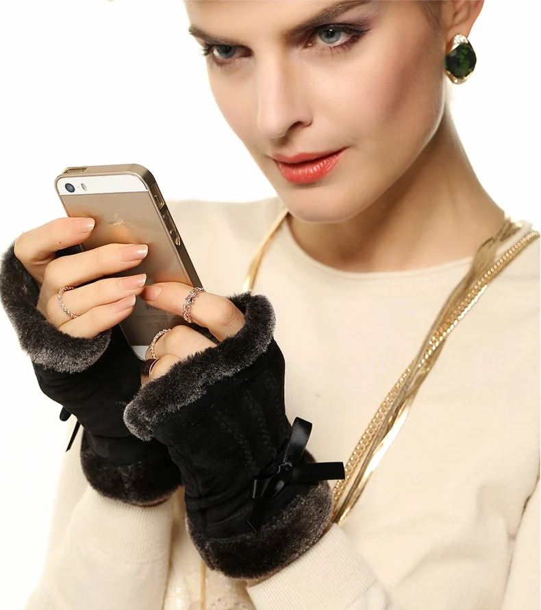 

NEW Pigskin Gloves Fingerless Warm Winter Velvet Glove Free Shipping