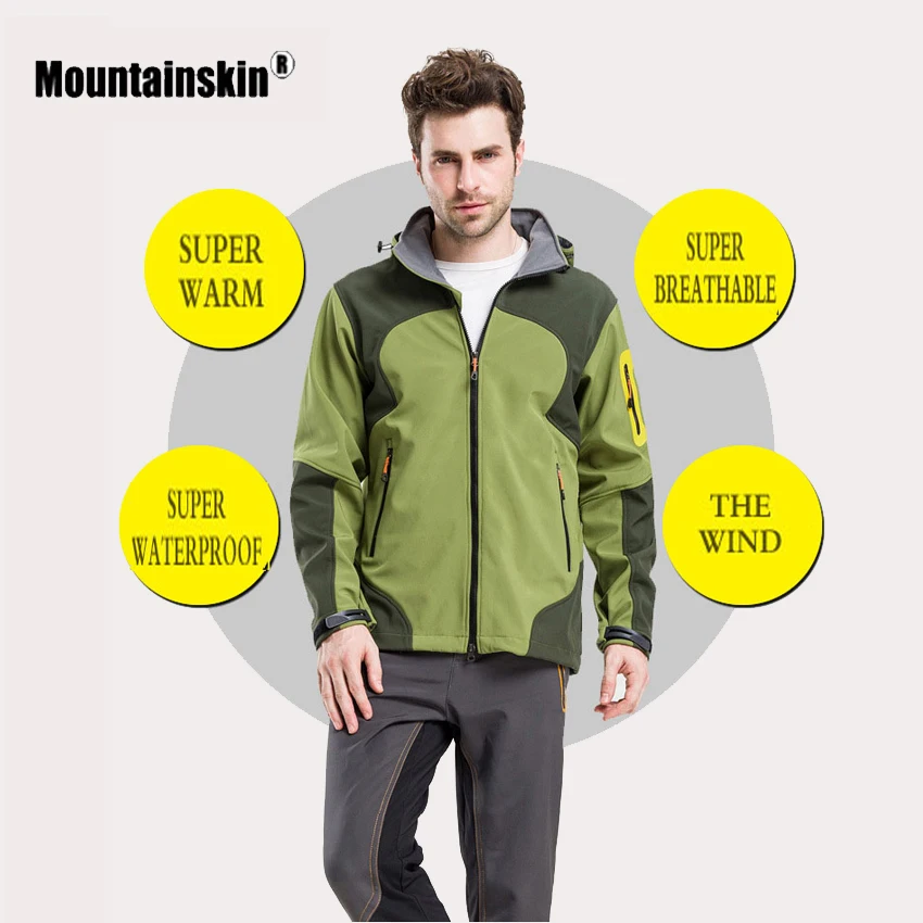 Мужская зимняя Водоотталкивающая куртка Mountainskin теплая флисовая для активного