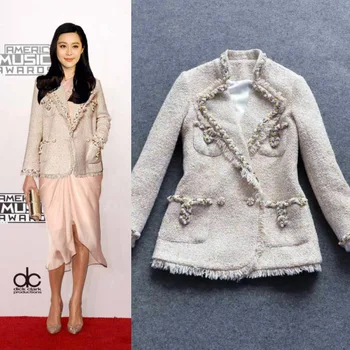 

and American women's apricot yellow pink long sleeved high-end handmade flowers ordered beads small fragrant coat batch