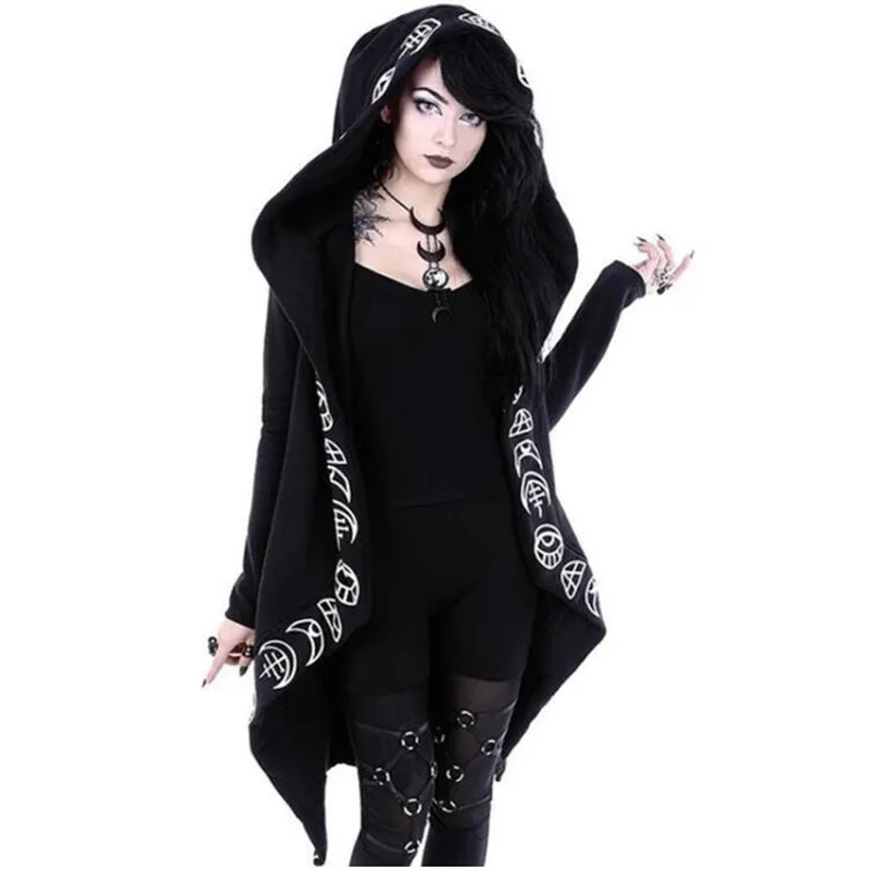 

Hip-hop hoodie Gothic Casual Cool Chic Black Plus Size Women Sweatshirts Loose Cotton Hooded Plain Print Female Punk Hoodies