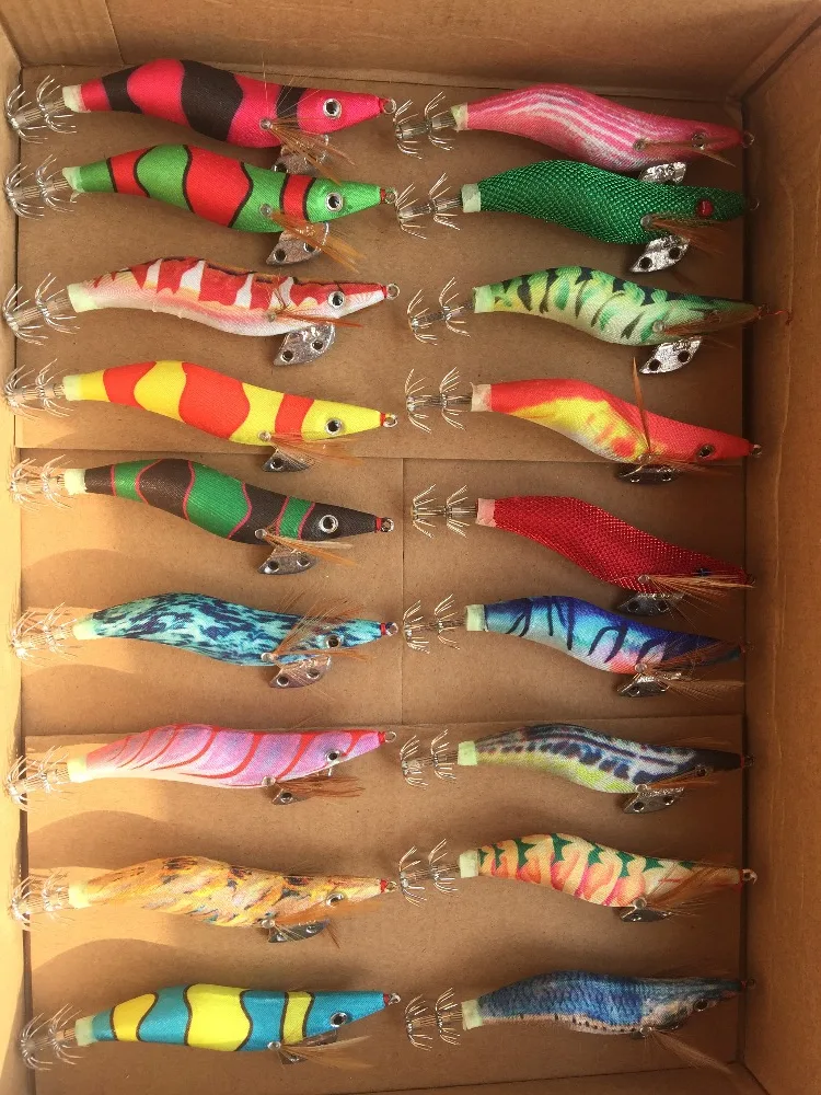 

4Pcs Squid Jig Hook Wood Shrimp Fishing Lure Mix Color Umbrella Hook Octupus Lures Random Color 10cm 11g