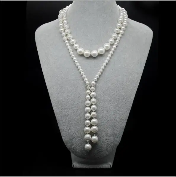 

High - grade jewelry elegant white - grey colored natural beaded with small zircon activity buckled pearl sweater chain WOMEN