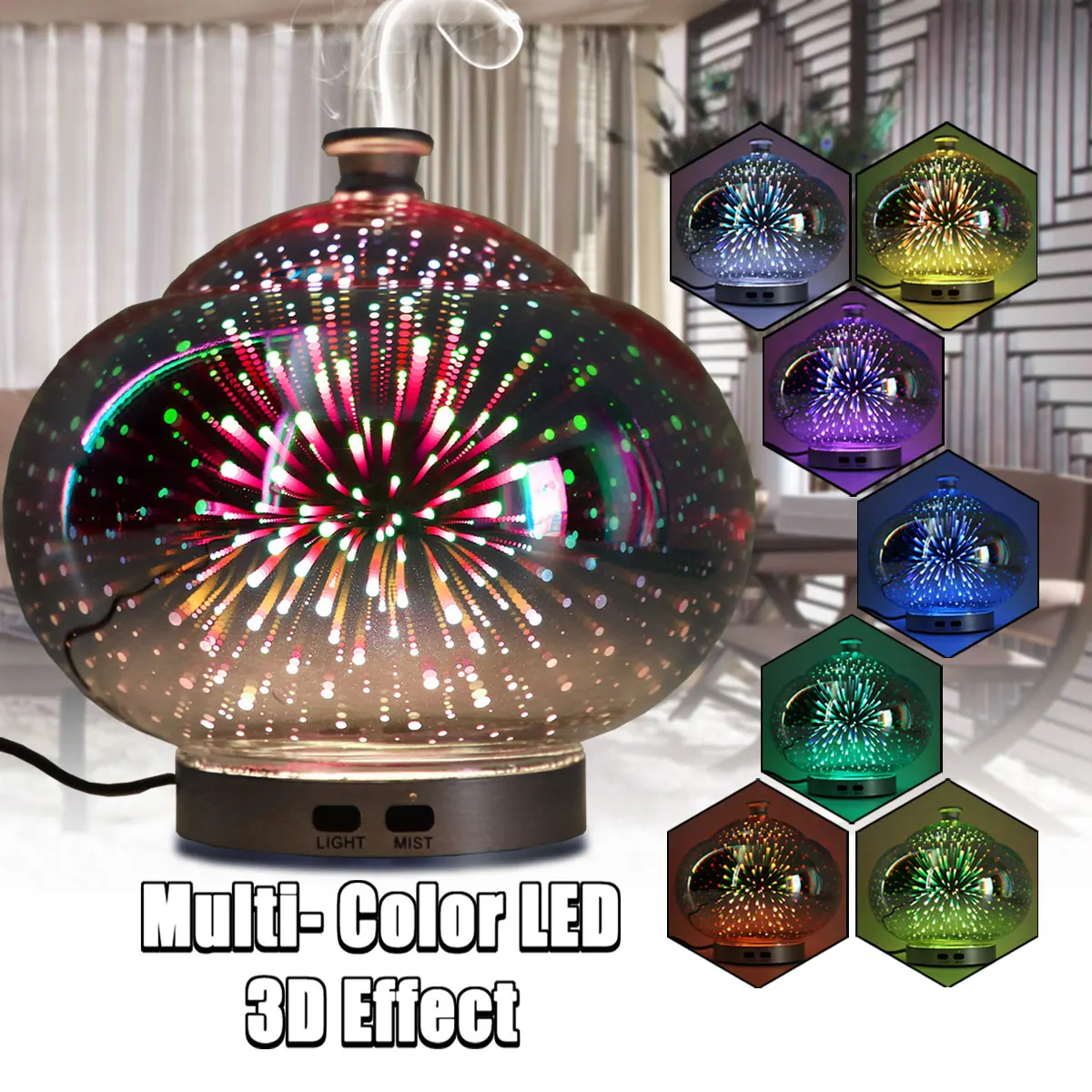 

12W Mini Aromatherapy Essential LED Light Lamp 100ml Oil Diffuser Air Humidifier Firework Humidifier Ultrasonic Night Light
