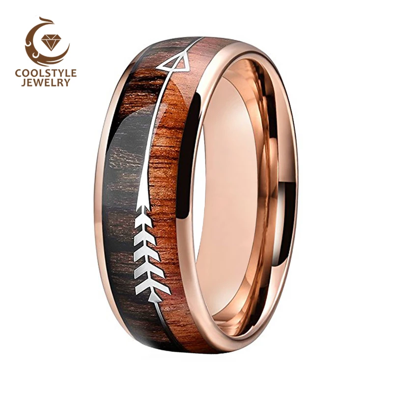 Günstige Hochzeit Ringe Für Männer Und Frauen Rose Gold Tungsten Wedding Band Mit Pfeil Und Doppel Woods Inlay