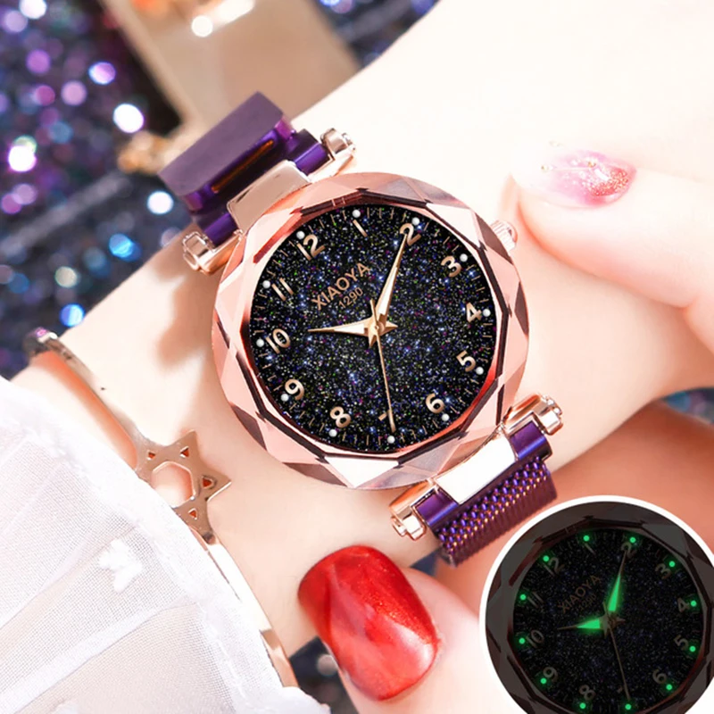 

Fashion Watch Women Romantic Starry Sky Wrist Watch Casual Multiple Colour Steel Mesh Belt Rhinestone Women Clock