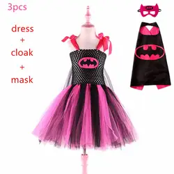 2019 очень милый костюм-пачка супергероя, 3 шт., ярко-розовое платье-пачка для девочек «летучая мышь», карнавальный костюм вечерние для