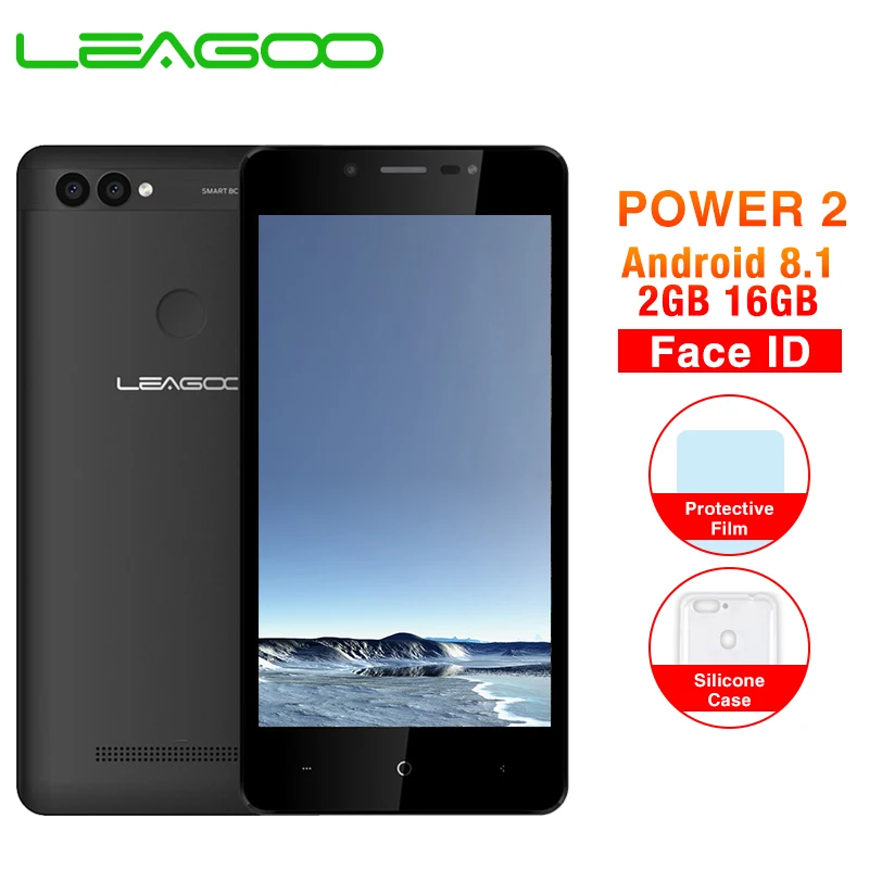 

LEAGOO Power 2 2GB 16GB Mobile Phone Android 8.1 5.0" HD MTK6580A Quad Core Face ID 3200mAh Dual SIM 8MP Dual Camera Smartphone