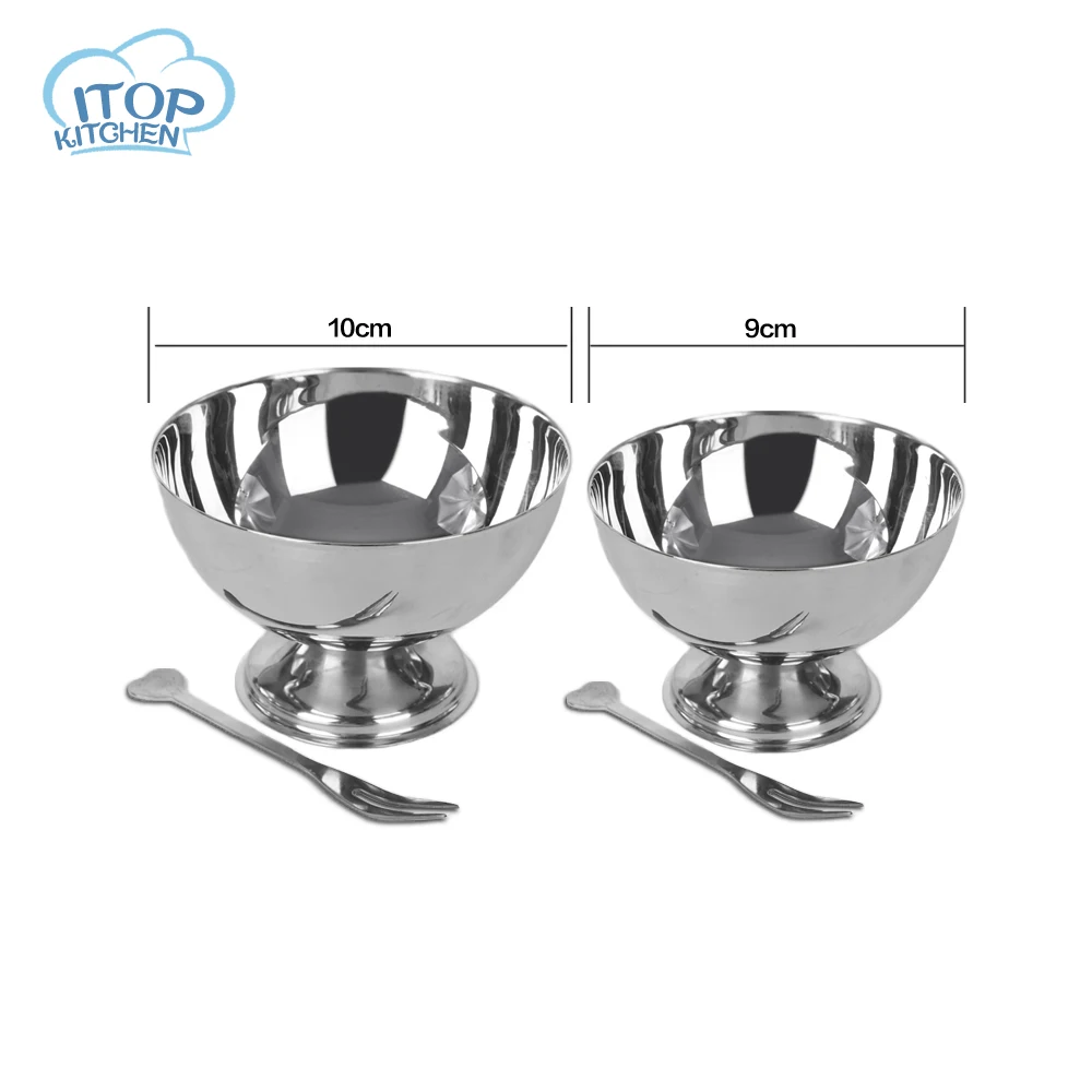 

Stainless steel Ice Cream Cup Bowl Cone Dessert Dish Cup Fruits Basket with fork
