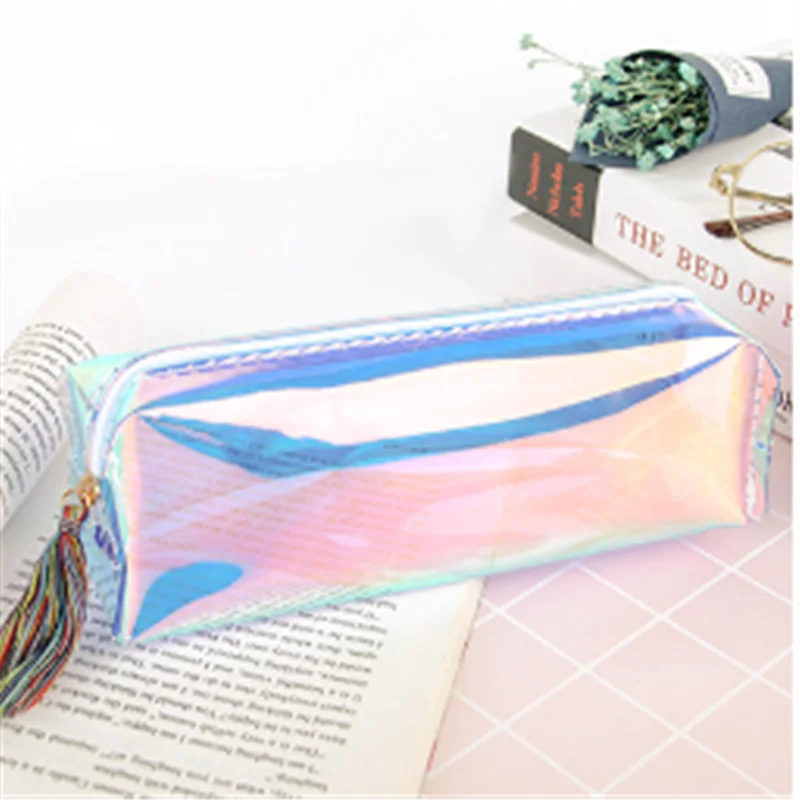 Transparent Glitter Pencil Case Stationery Bags Creative Fashion Pvc Pencil Bag School Pencil Box Supplies Student Gift Kawaii - Цвет: Blue