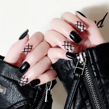 

New Sale 24 PCS/set Nail art products Mesh patch fake nails charm Acrylic resin full cover False Nail (Contains no glue)