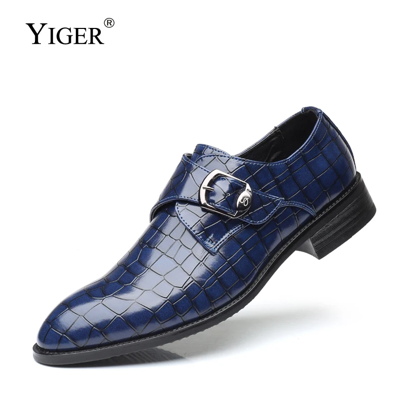 

YIGER Men dress shoes trend leather shoes Large size slip-on male formal shoes Spring and autumn leather business shoes 0334