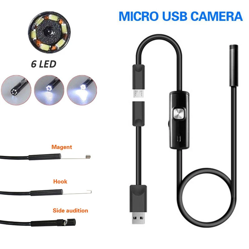 2 м 1 м 5,5 мм 7 мм эндоскоп камера Гибкая IP67 водонепроницаемый осмотр бороскоп камера для Android ПК ноутбук 6 светодиодов регулируемый