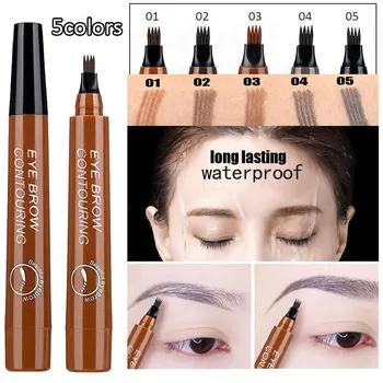 

Brand Waterproof 5 Colors 4 Head Fine Sketch Enhancer Fork Tip Eyebrow Tattoo Tint Eyebrow Pencil Liquid Eyebrow Gel Pen Makeup