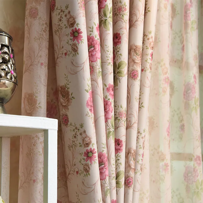 

Vintage Pastoral Window Curtain Design Polyester cotton Semi light shading Printed Curtains for Living Room(Single Panels)