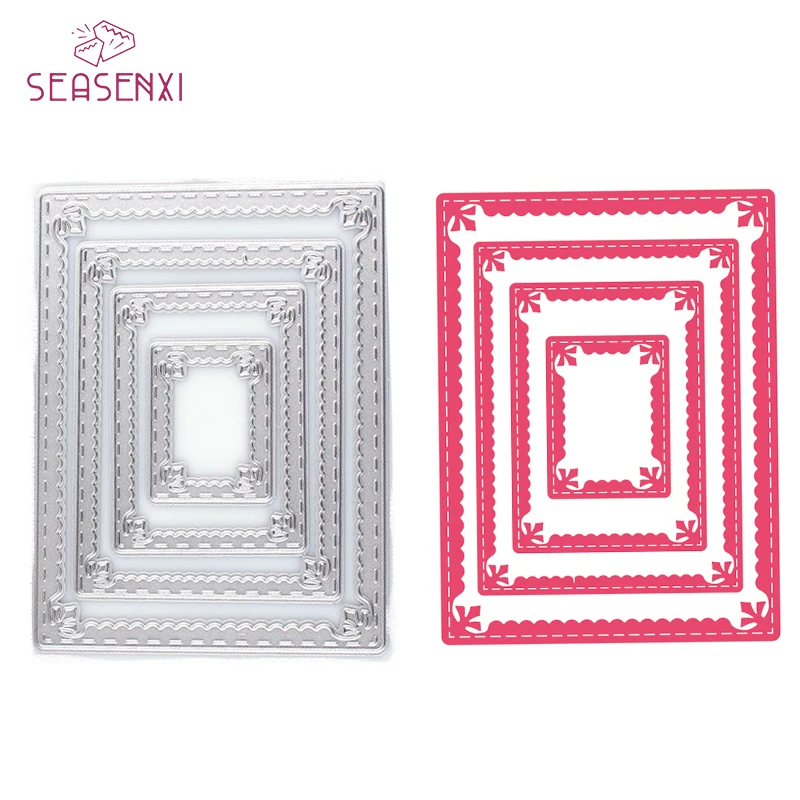 

SEASENXI 4pcs/Set DIY Rectangle Frame Metal Cutting Dies and Scrapbooking New 2018 for Paper Making Embossing Card Craft Die