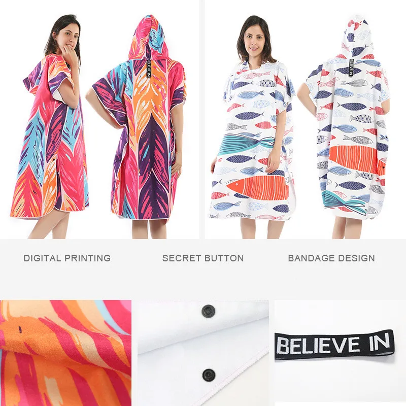 Günstige Mode Schnell trocknend Ändern Robe Bad Handtuch Outdoor Erwachsenen Mit Kapuze Strand Handtuch Poncho Bademantel Handtücher Frau Männer Schwimmen Mantel