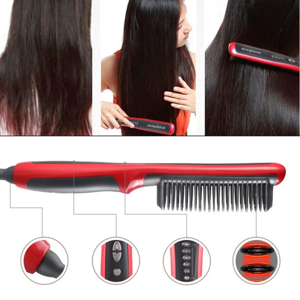 Выпрямитель для волос электрическая расческа для прямых волос щетка с ЖК-подогревом керамический утюжок для волос щетка для укладки волос EU Plug new beauty Easy