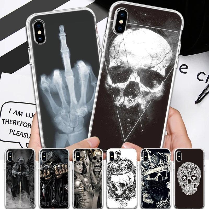 Для Iphone 4, 4S, 5, 5S, SE, 6, 6 S, 7, 8 Plus, X, XR, XS Max, TPU, мягкая задняя крышка, крутой, персональный, уличный, с рисунком черепа, силиконовый чехол для телефона