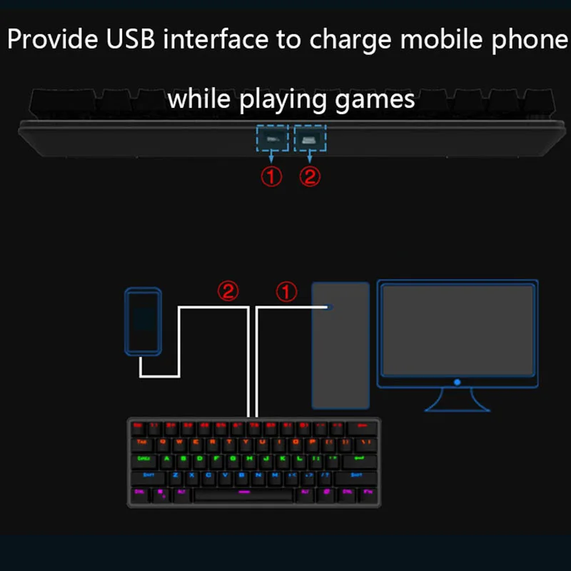 Беспроводные игровые механические клавиатуры, подсветка, синий переключатель, 61 клавиша, мини Bluetooth клавиатура, геймер, портативная клавиатура с подсветкой