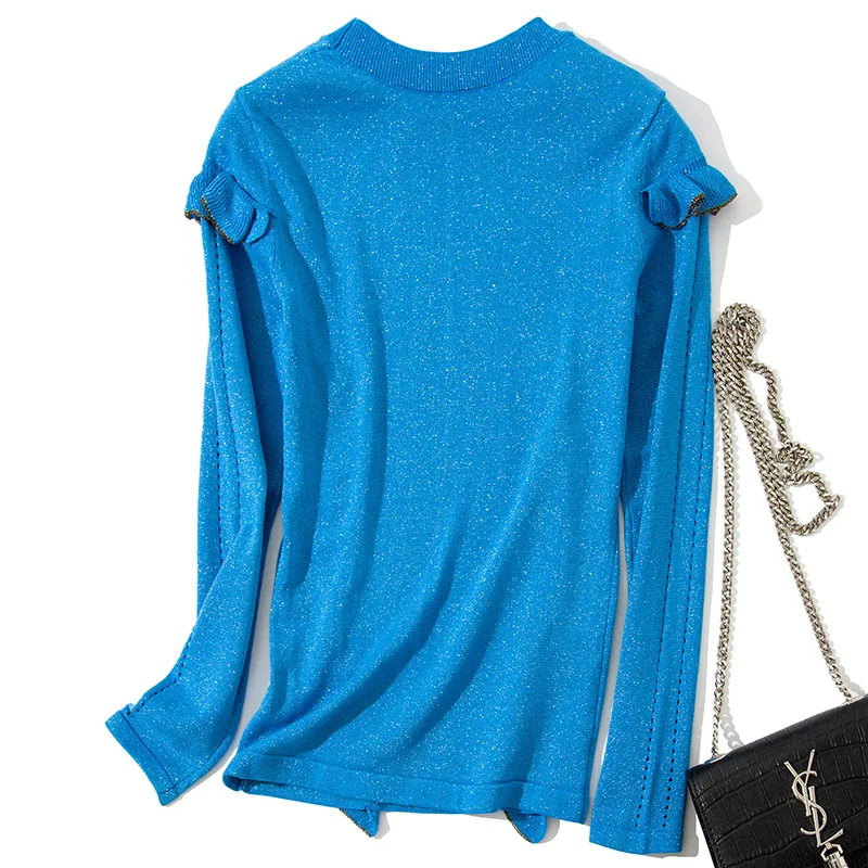 Solid hollow out elastic knit loose sweater 2018 new long sleeve o-neck women autumn sweater