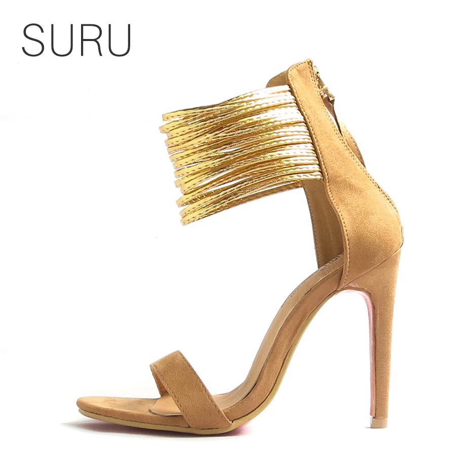 

SURU Ankle Wrap Open Toe Sandals With 10cm Thin Heels
