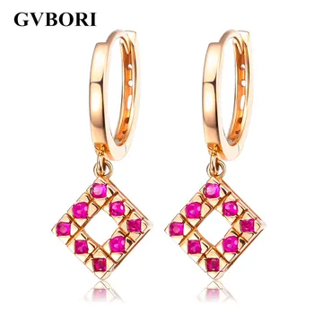

GVBORI Natural Ruby Gemstone 18K Gold Drop Earrings For Women Fine Jewelry Wedding/Engagement /Women's Day Gift