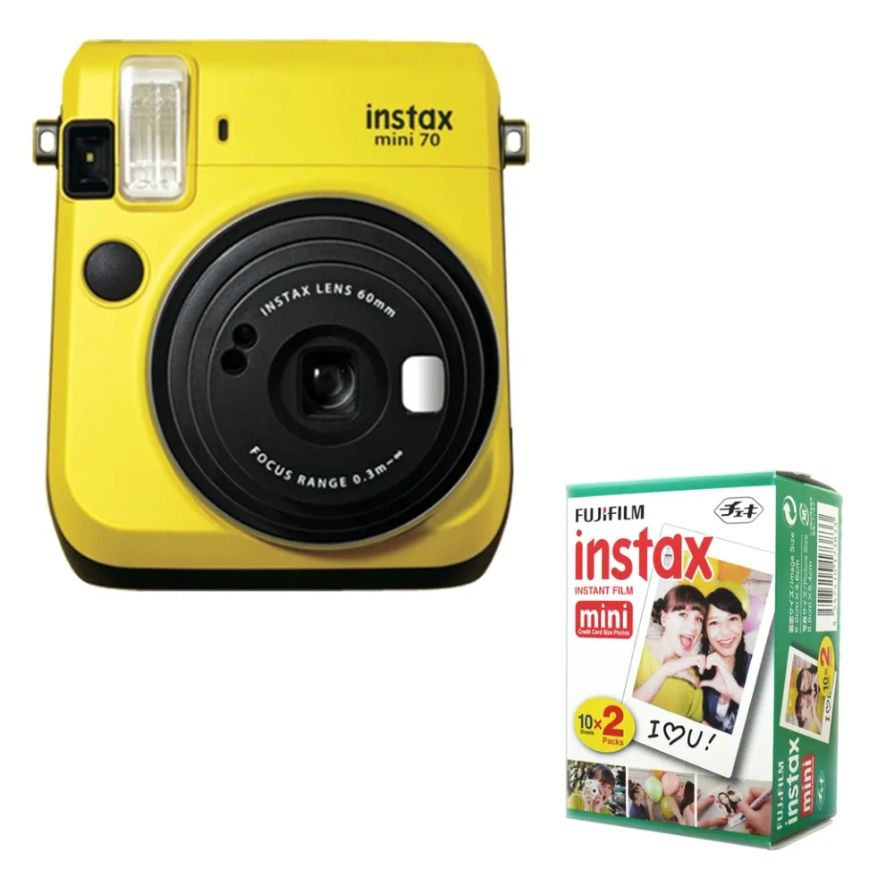 Fujifilm Instax Mini 70 мгновенная пленка Камера Желтый со стильным плечевым ремнем+ Fuji 20 пленка мгновенная фотография белый край изображения