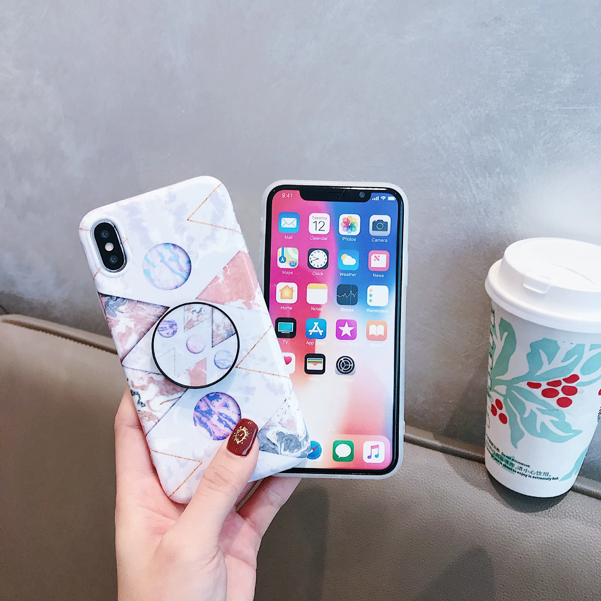 LoliHippo мягкий силиконовый мраморный чехол для iPhone x 7 8 6 S Plus Grip Holder Прекрасный