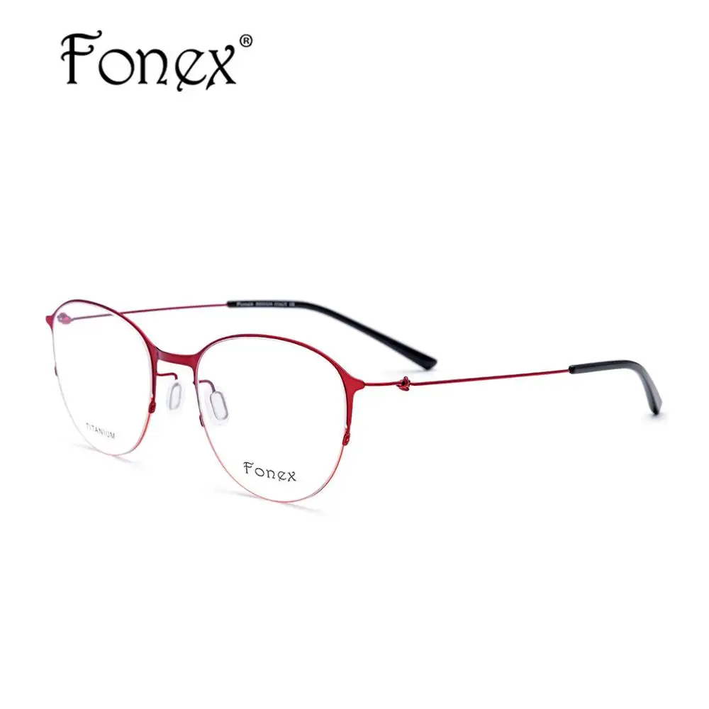 FONEX очки из титанового сплава, мужские круглые оправы для очков по рецепту, женские оптические оправы для близорукости, корейские Безвинтовые очки 98612 - Цвет оправы: Красный
