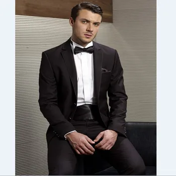 

Custom Made 2017 black terno masculino Groom Tuxedos Mens Suits Wedding Best Man men suit (Jacket+Pants+Tie+handkerchief+girdle)