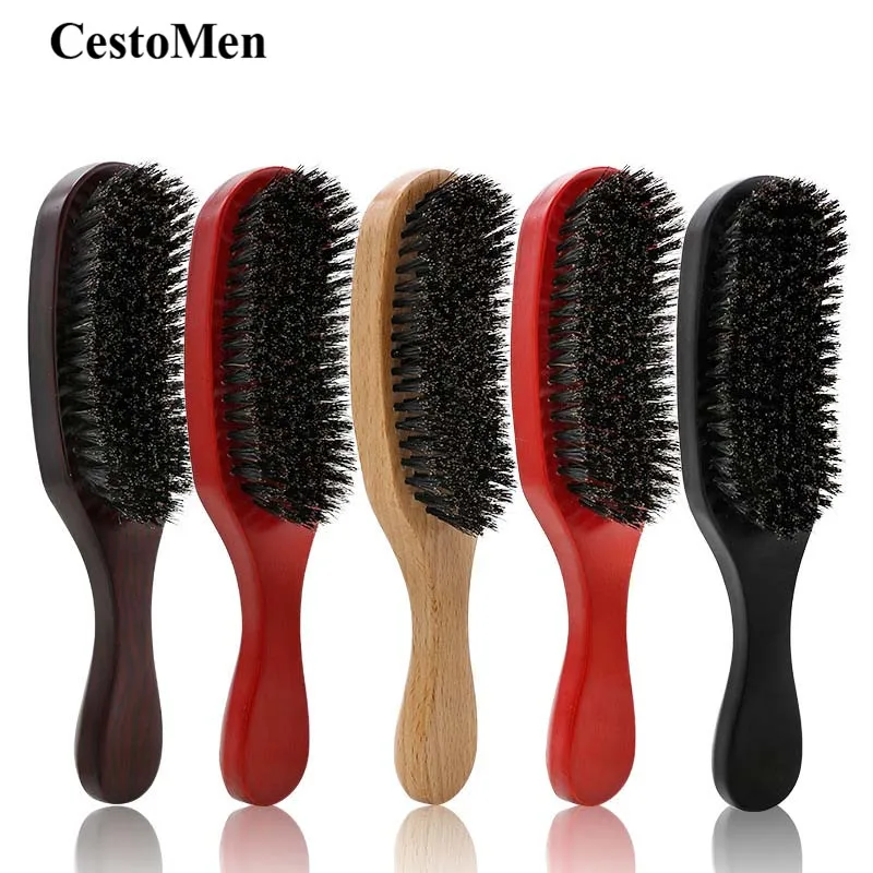 CestoMen, волнистая щетина кабана с изогнутой деревянной рукояткой, массажная расческа для волос, бороды, профессиональная волнистая щетка для мужчин