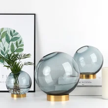 Цветочная ваза в скандинавском стиле, украшение для дома и свадьбы,, Золотая стеклянная столешница, Цветочная ваза с орнаментом LFB972