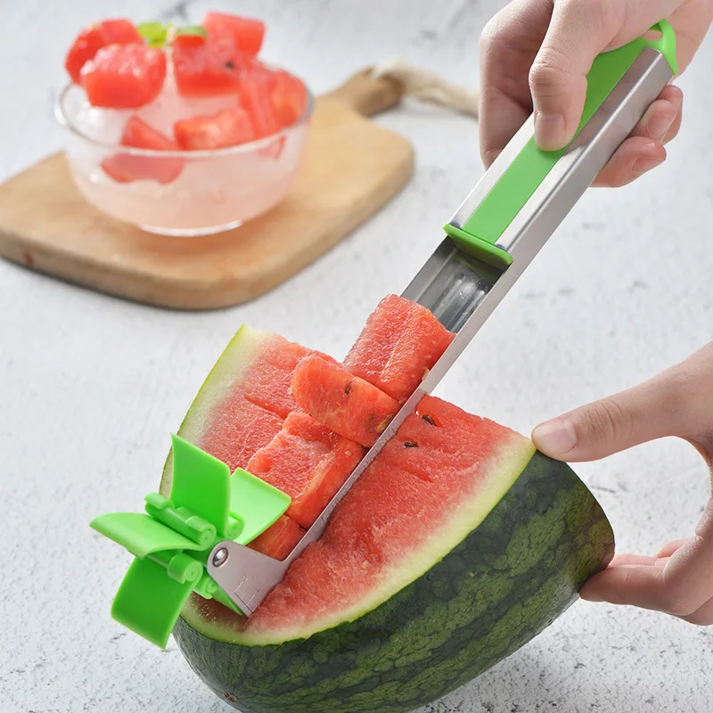 

2019 Kitchen Slicer Watermelon Slicer Cutter Fruit Salad Knife Cutter Windmill Melon Corer Stainless Steel Watermelon Tool