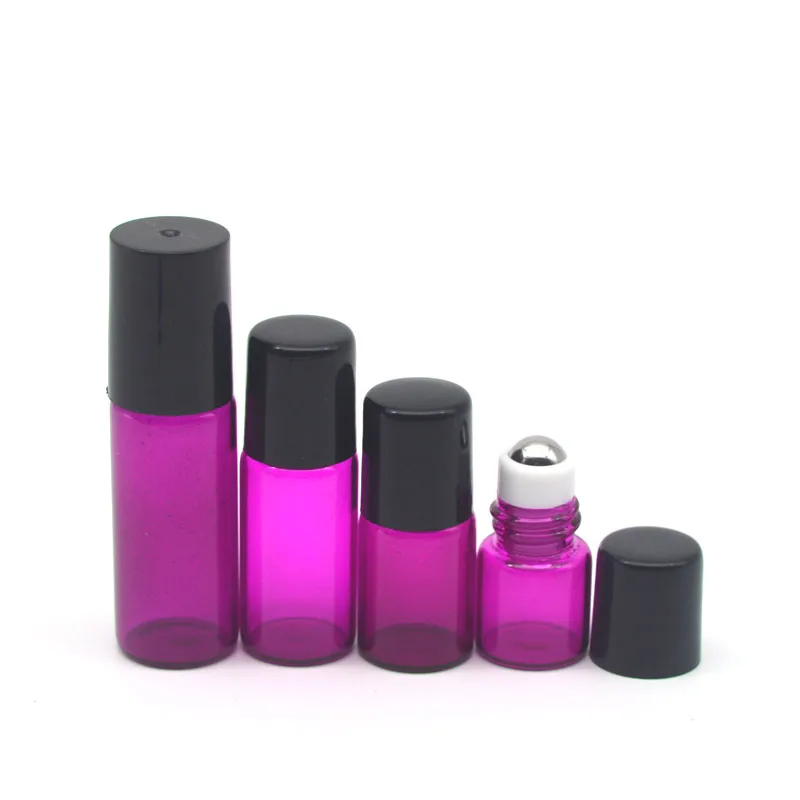 

3pcs Empty Perfume 1ml 2ml 3ml 5ml Rose-red Glass Roller Bottle Essential Oil Sample Roll-On Bottle Free Shipping