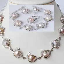 Природная форма 10-11 мм фиолетовое Жемчужное Ожерелье Браслеты Серьги кольцо свадебное слово серебро-ювелирные изделия