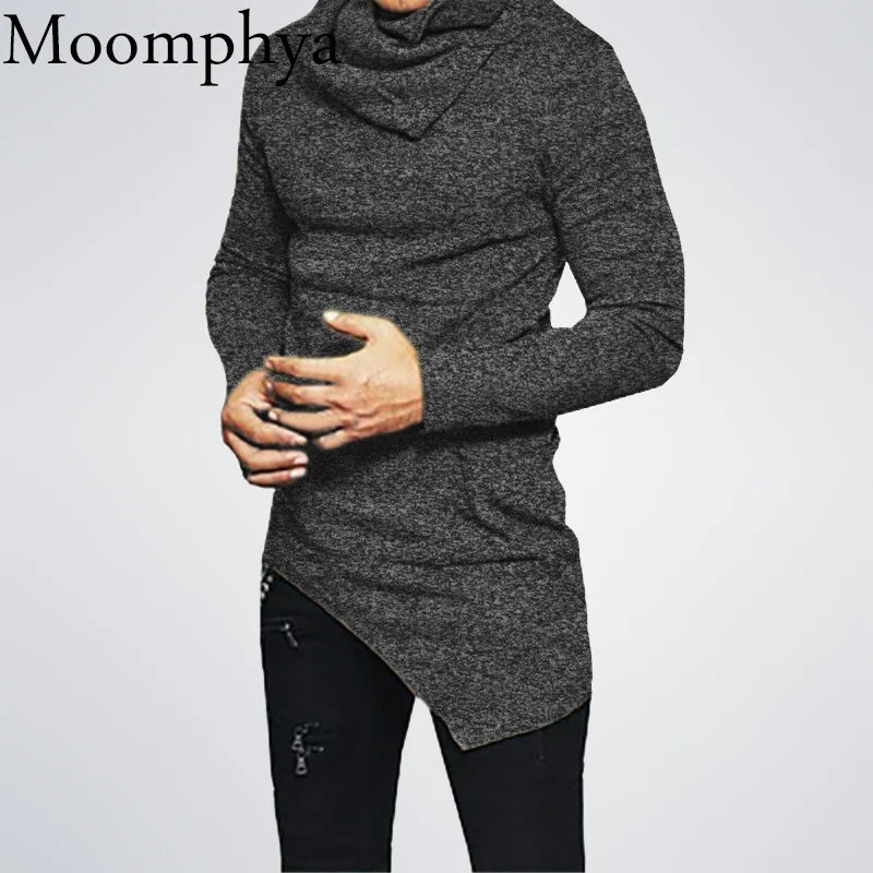 Moomphya 2018 New Men One Pocket Cowl Neck Asymmetrical Hem Men's ...