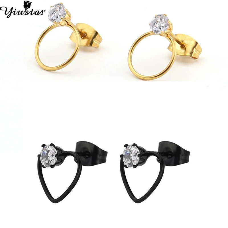 

Yiustar Lovely Crystal Stud Earrings Cute Romantic Jewelry 3 Colors Stainless Steel Circle Heart Stud Earrings for Women Girls