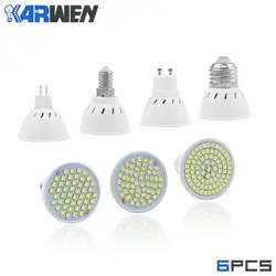 Karwen 6 шт. Новый лампада светодиодные лампы MR16 GU10 E27 E14 AC220V 2835SMD Bombillas Светодиодный прожектор 48 60 80 LED lampara