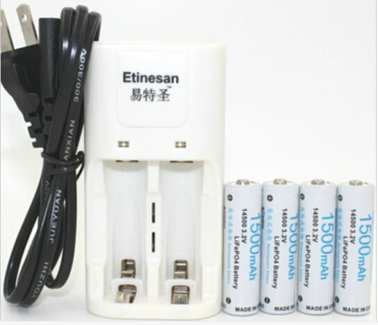 4 шт. Etinesan 3,2 в 1500 мАч 14500 AA LiFePo4 литиевая аккумуляторная батарея+ зарядное устройство компьютерный звуковой сигнал вентилятор батарея с зарядным устройством для микрофона