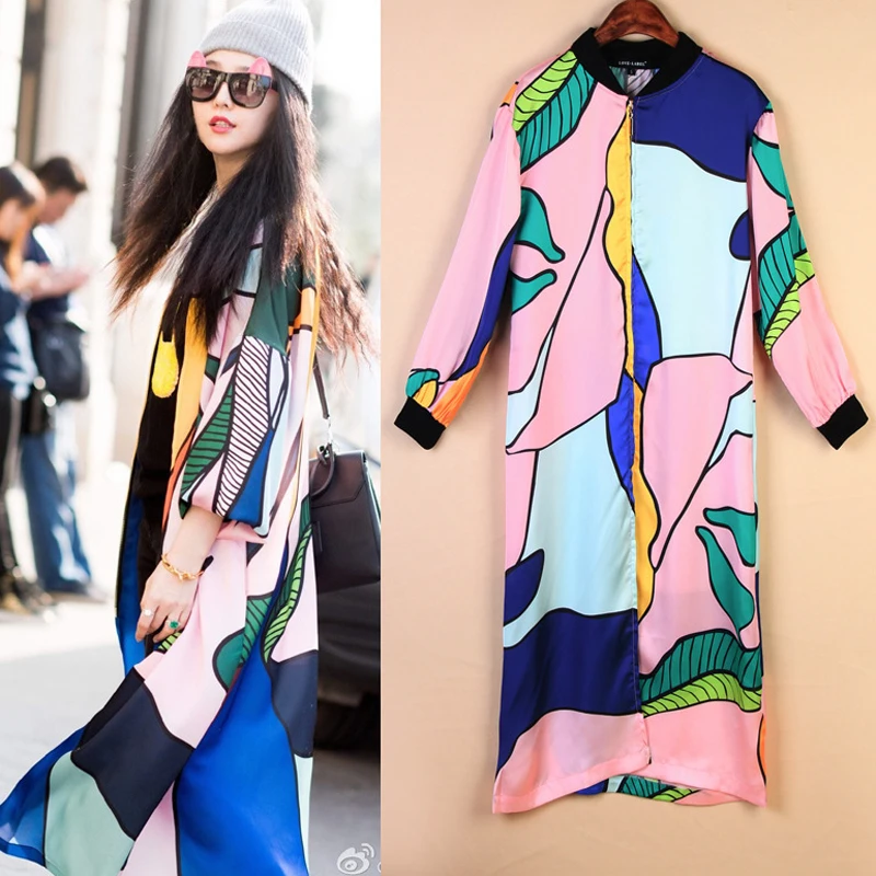

Fashion 2018 Summer Silk Satin Long Sleeved Print Sunscreen Loose Women Dress New