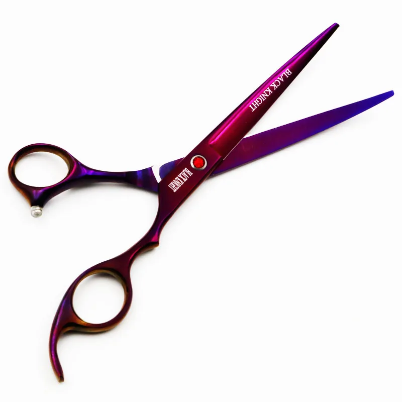 Черный рыцарь Профессиональные Парикмахерские ножницы для волос 7 дюймов резка Парикмахерские ножницы изогнутые вверх ПЭТ ножницы фиолетовый стиль