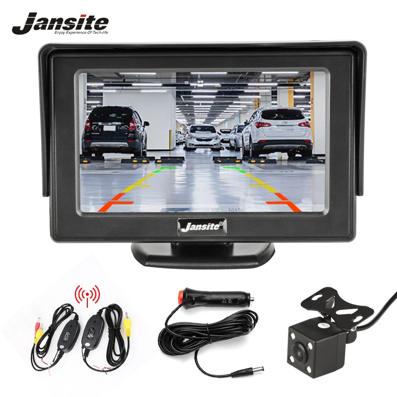 

Jansite 4.3" Wireless TFT Car monitor Car Rear View Monitor Parking Rearview System for Backup Reverse Cameras Support DVD VCD