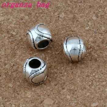 

50Pcs Zinc Alloy Sports Baseball Spacers Large Hole Beads Fits European Style Charm Bracelet / Jewelry Beads Wholesale