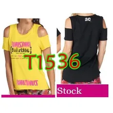 ADIBO женская Трикотажная хлопковая одежда zum одежда для фитнеса футболка Топы модная футболка с отверстием на плече T1536