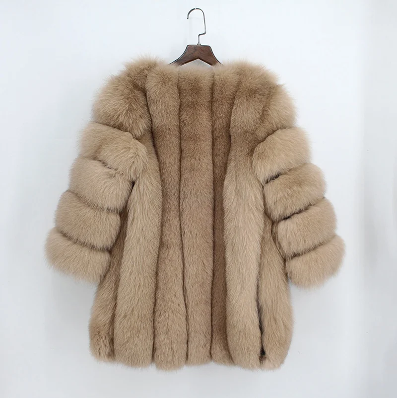 

women genuine fox fur coat middle long 2018 high quality lady elegant thick warm winter fashion outwear genuine leather overcoat