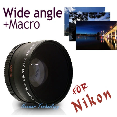 

Neewer 52MM 0.45X Wide Angle Lens + Macro + Lens Bag for Nikon D5000 D5100 D3100 D7000 D3200 D80 D90 free shipping