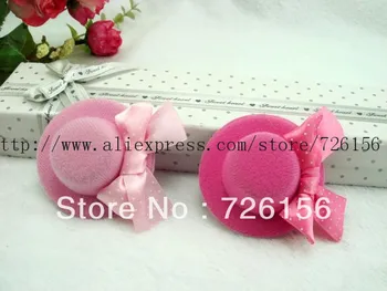 

50pcs/lot 6CM Mini Hat With Satin Ribbon Bow Hair Clips Hair Accessories