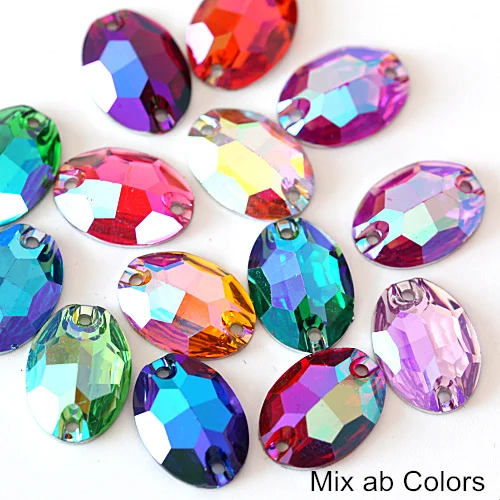 Oval Colorful Resin Sew On Rhinestones Flatback Sewing Rhinestone Resin Crystal Sew-On Rhinestones for Wedding Dress B3802 - Color: Mix AB Colors